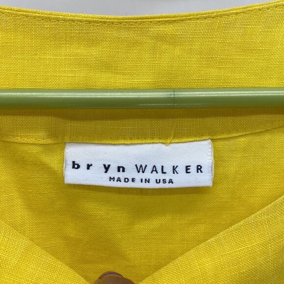 Bryn Walker boatneck boxy oversized lagenlook yellow longline split hem linen - Picture 2 of 6